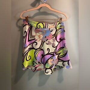 Free People Phoebe Purple Green Retro Floral Print A-line Mini Skirt Size 4